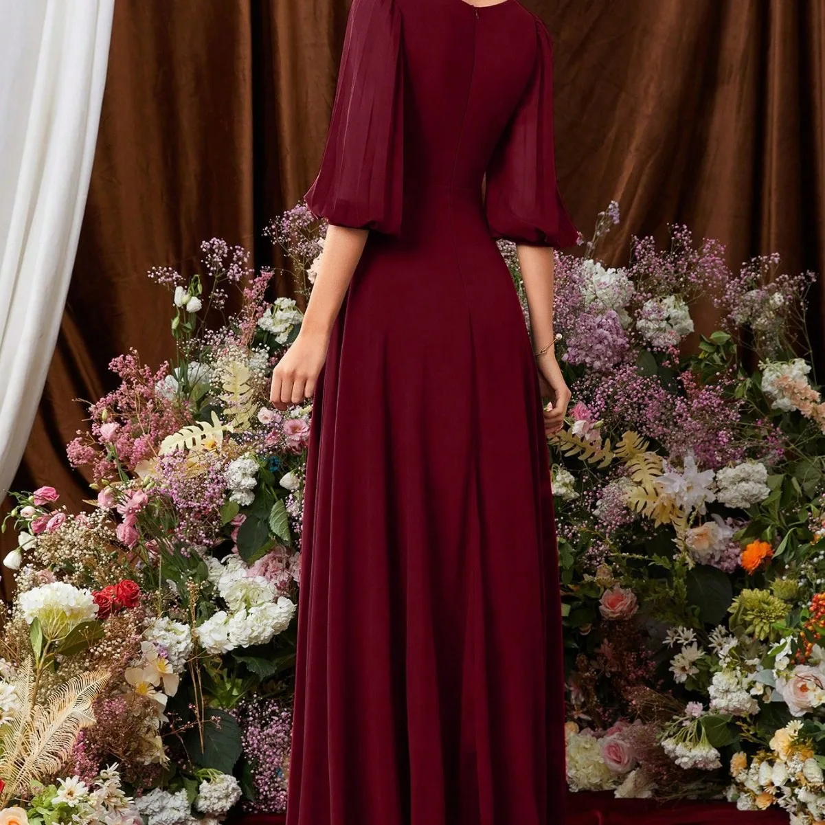 ชุดราตรีผ้าชีฟอง 2024 รุ่น Chiffon Dr Summer ขายดีข้ามประเทศ ชุดเดรสกำมะหยี่เอวต่ำ คอกลมสำหรับผู้หญิง