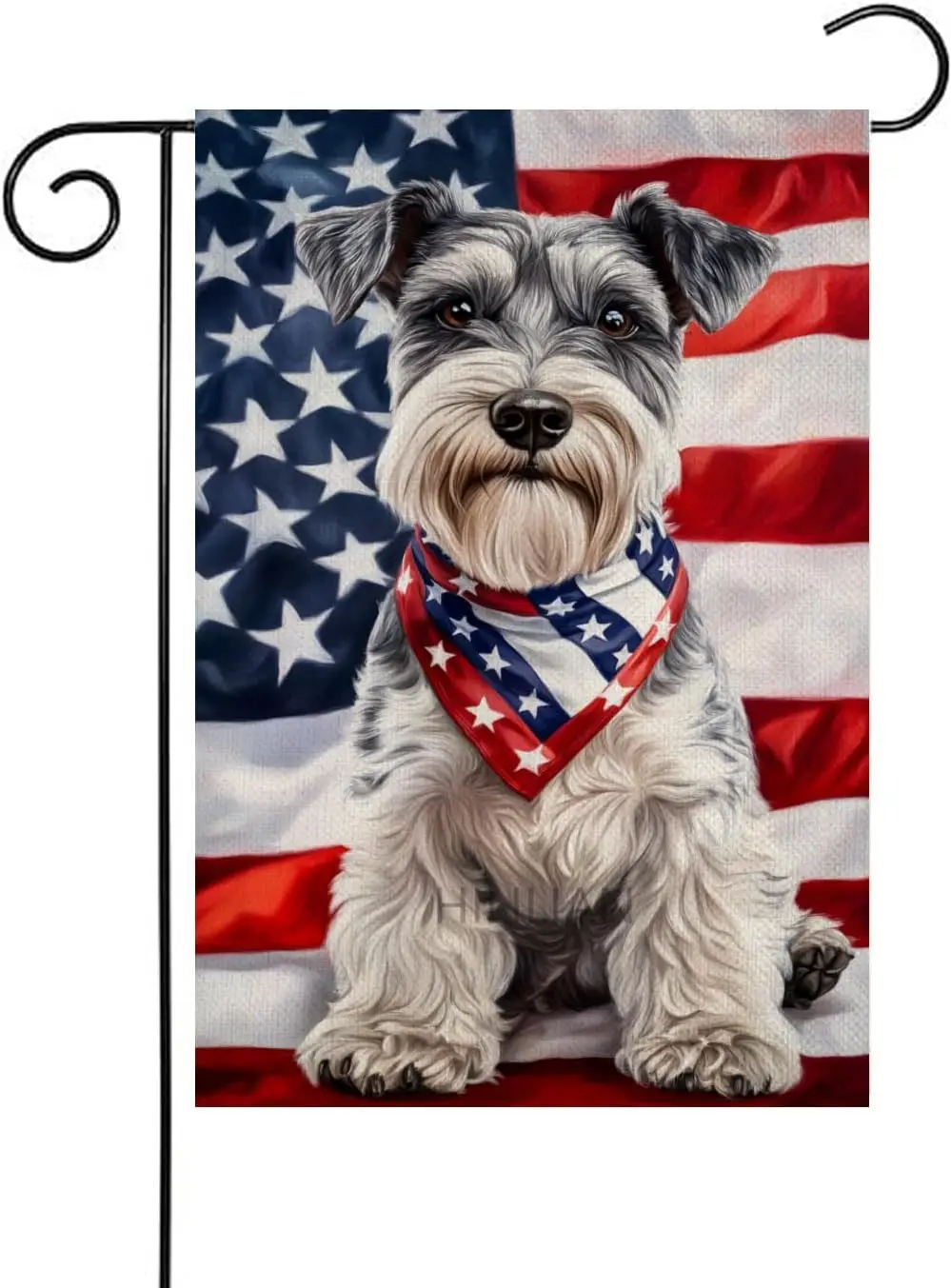 4th of July Garden Flag 12x18 Double Sided, Small Burlap Welcome Patriotic Schnauzer Garden Yard House Flags for Memorial Ve EEZ