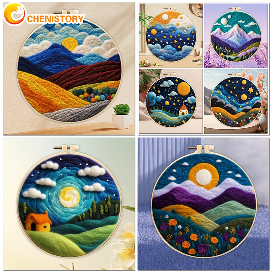 

CHENISTORY Abstract Starry Sky Diy Wool Felting Painting Picture Kit Felt Needle For Handwork Handmade For Friend Crafts Gift