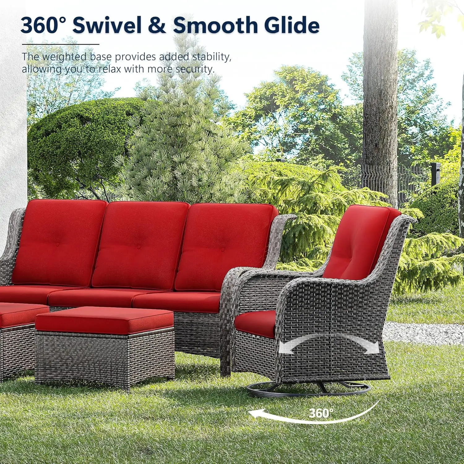 Luxury Wicker Patio Chairs, Outdoor Swivel Rochair With Thickened Cushions, Patio Rattan Furniture For Porch, Deck Use