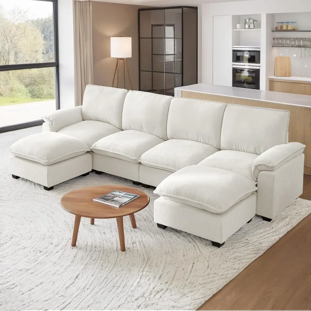 

129" Modular Sectional Sofa with Reversible Chaise & Padded Armrests Deep Seat Cloud Couch Sectional Couches for Living Room