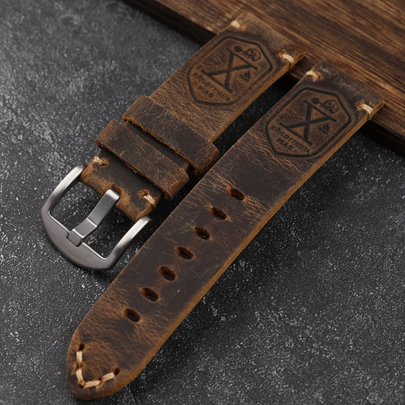 Handgefertigtes Armband aus Rindsleder der ersten Schicht, 20, 22, 23, 24, 26 mm, braunes, gepolstertes Lederarmband für PAM111 441, weiches Herrenarmband