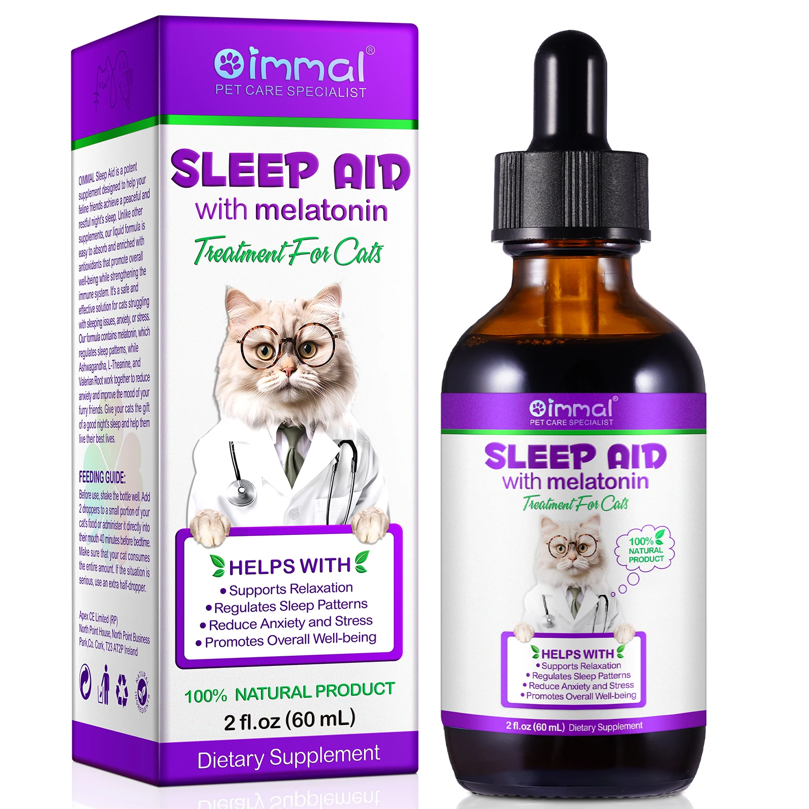 Sleep Aid with Melatonin For Cats Supports Relaxation Regulates Sleep Patterns Reduce Anxiety and Stress 60ml Dietary Supplement