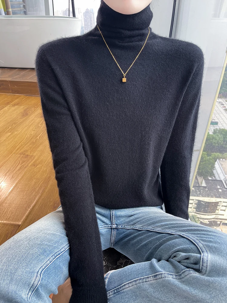 

Slim Fit Bottoming Sweater New Arrivals Ruffled Collar 100% Cashmere Knitted Women's Pullovers Long Sleeve Basic Soft Warm Tops