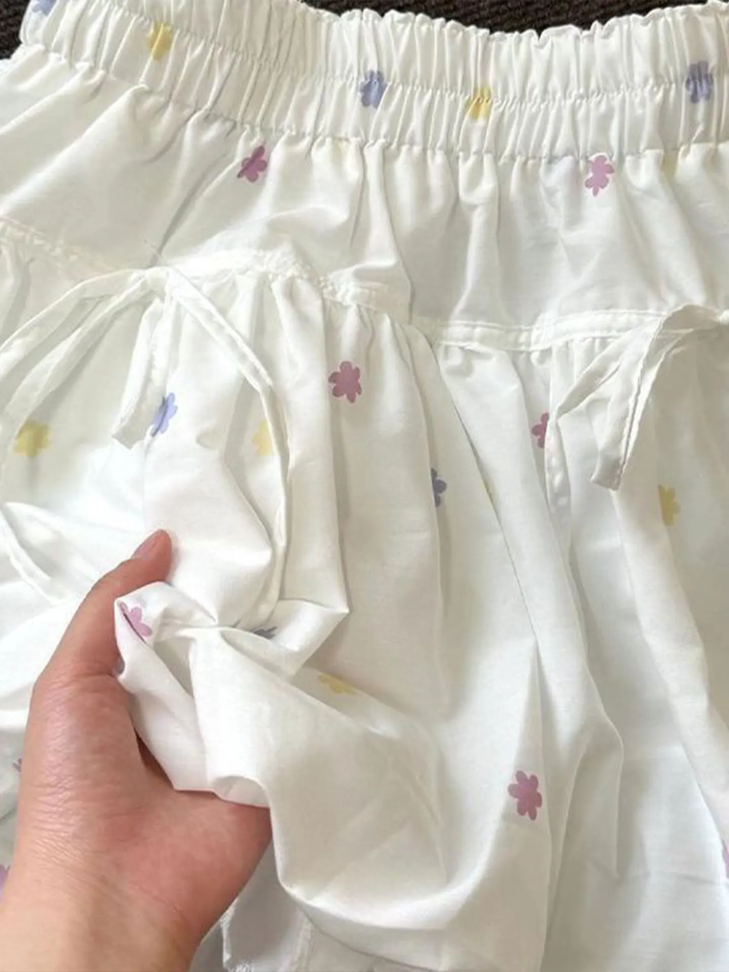 High Waist A-Line Cake Short Skirt Women's Sweet Style Design  Knot White Bloom Skirt Breathable Skin-Friendly Summe...