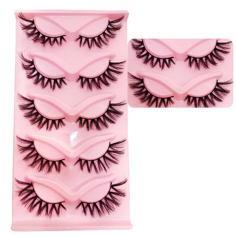 ホット 5 ペア斜めフライングキャット偽まつげ安定した供給ボリュームフルとふわふわキャットアイ効果個別のストリップ