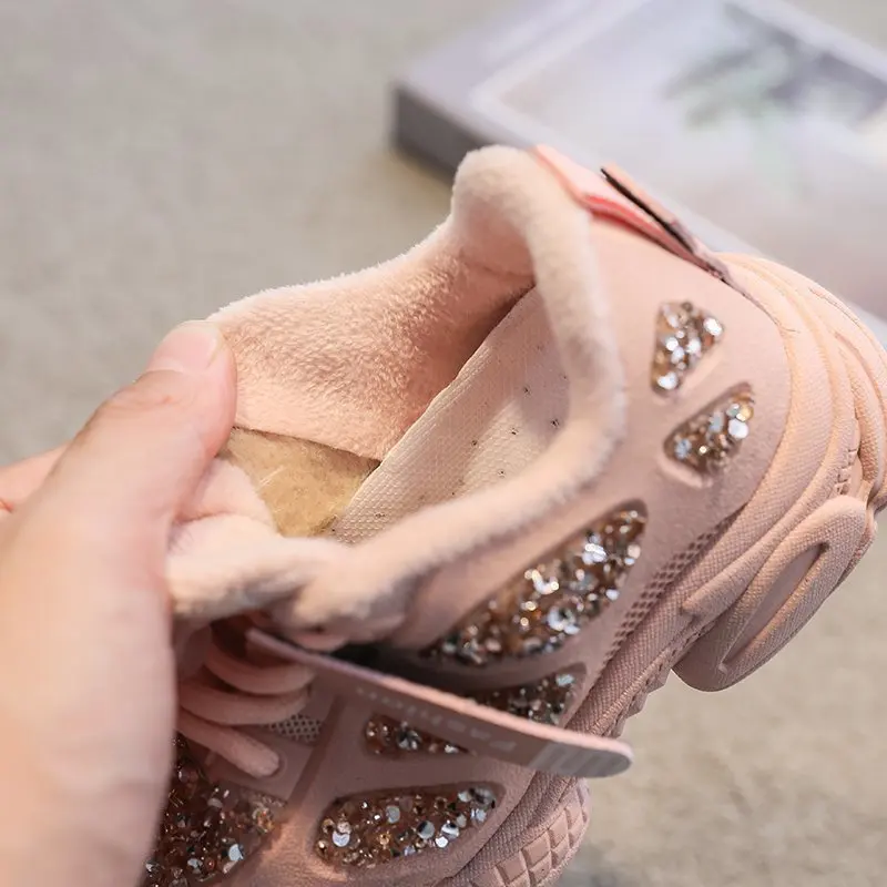 2022 Spring Fashion Women Sneakers Kids Toddler Girl Shoes Rhinestones Glittering Childen Outdoor Leisure Sports White Shoes Red