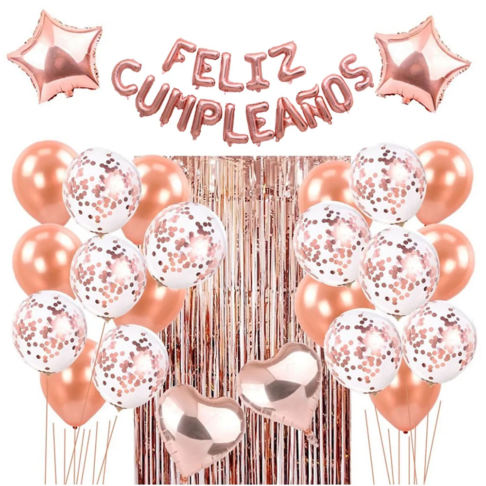 28 Stück Feliz Cumpleanos Buchstabenballons mit Stern und Herz für alles Gute zum Geburtstag, Ballons, Geburtstagsbanner, Dekoration, Party-Dekoration