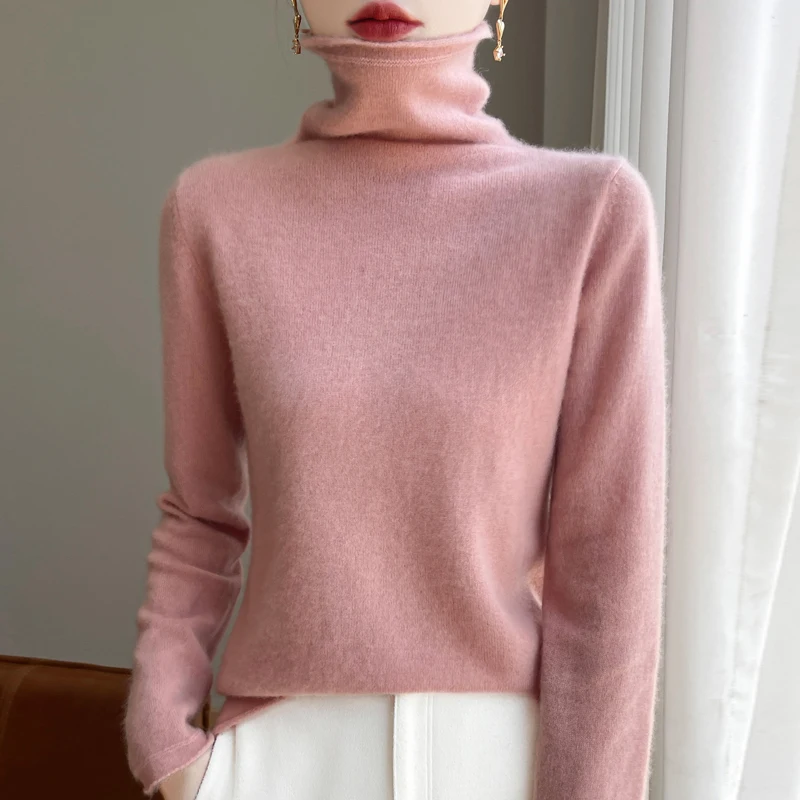 Autumn Winter 100% Wool Turtleneck Sweater Women Elegent Sweater Solid Color Long Sleeve Top Fashion Knit Female Pullover Jumper