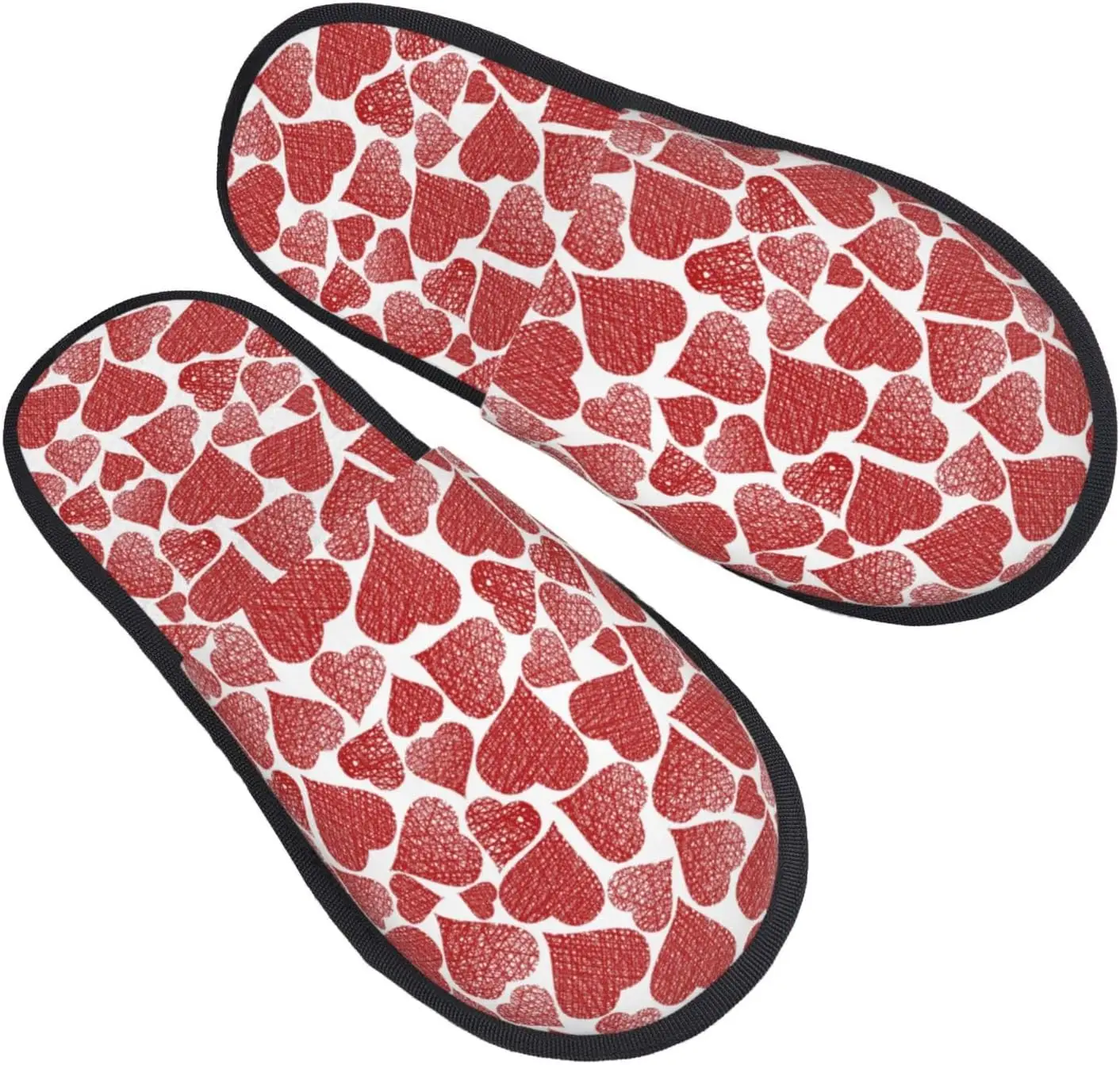 Hearts Print Women'S Fuzzy Slip On Indoor Outdoor Winter House Slippers Guest Slippers for Bedroom Women Print