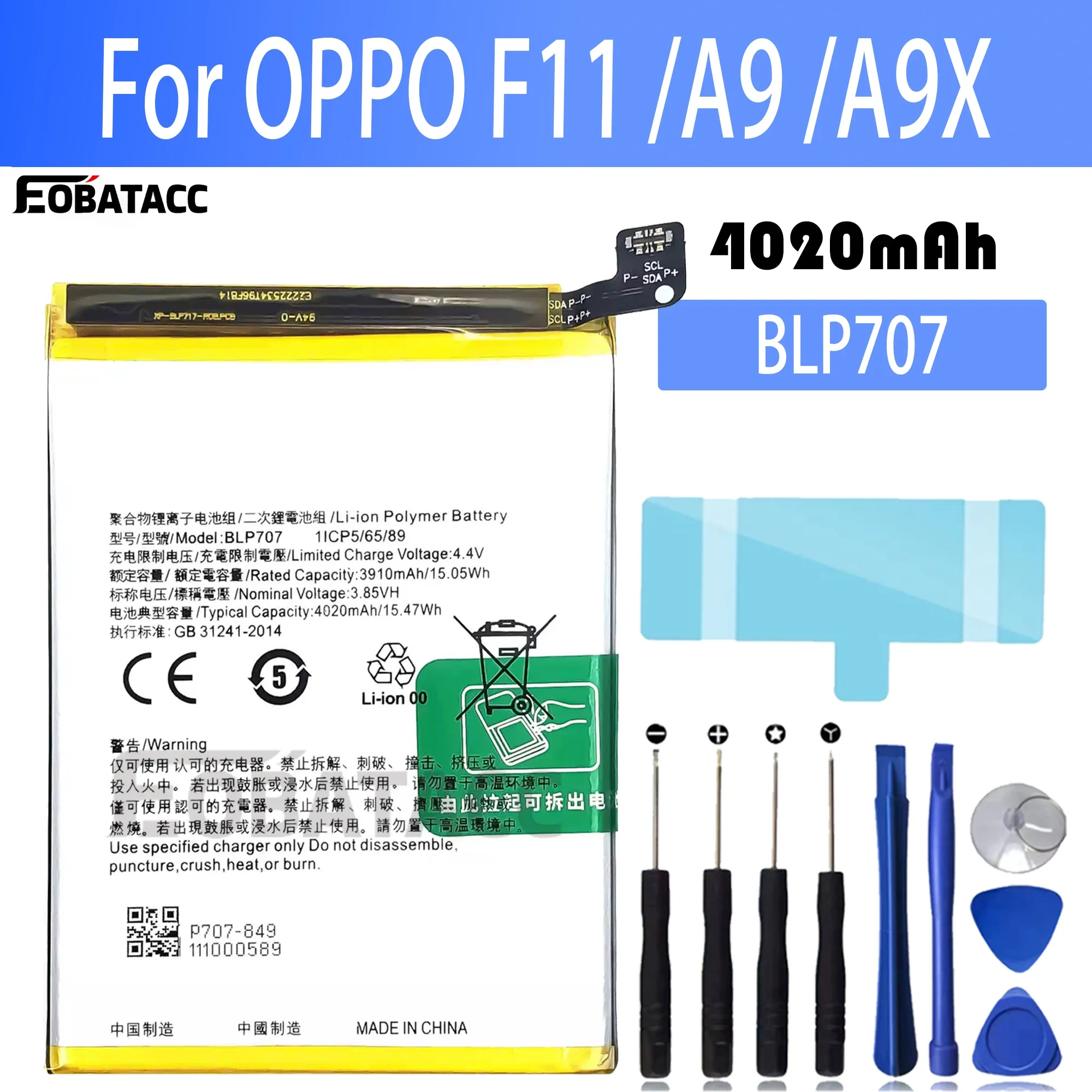 

100% New Original Battery BLP707 For OPPO F11 A9 A9XBattery + Free Tools