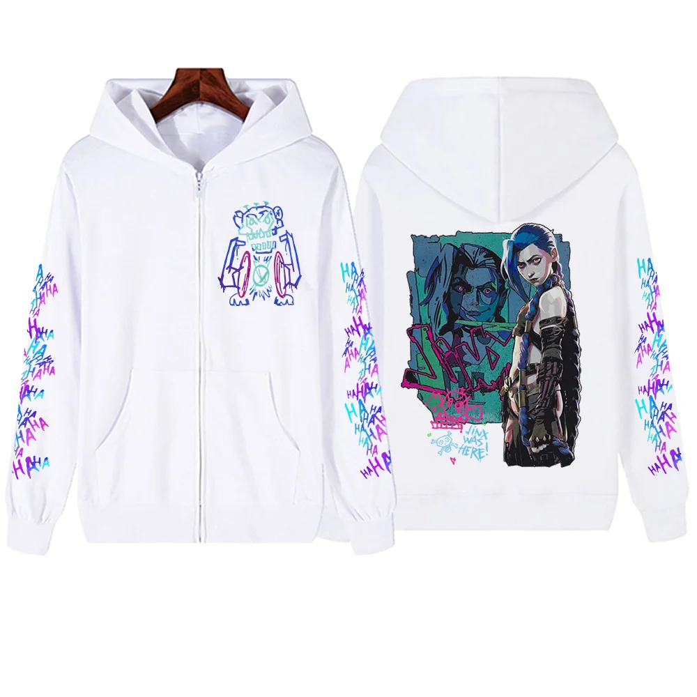 Hot Anime Jinx-Arcane Zipper Hoodie Harajuku Pullover Tops Popular Music Sweatshirt