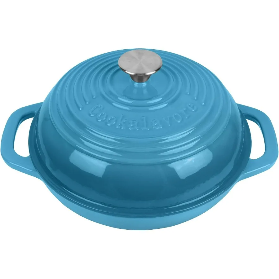 

Премиальная эмалированная чугунная голландская духовка для выпечки хлеба | Овальная хлебная печь с антипригарным покрытием 2QT и крышкой | Идеально подходит для тыквы, буханки, а