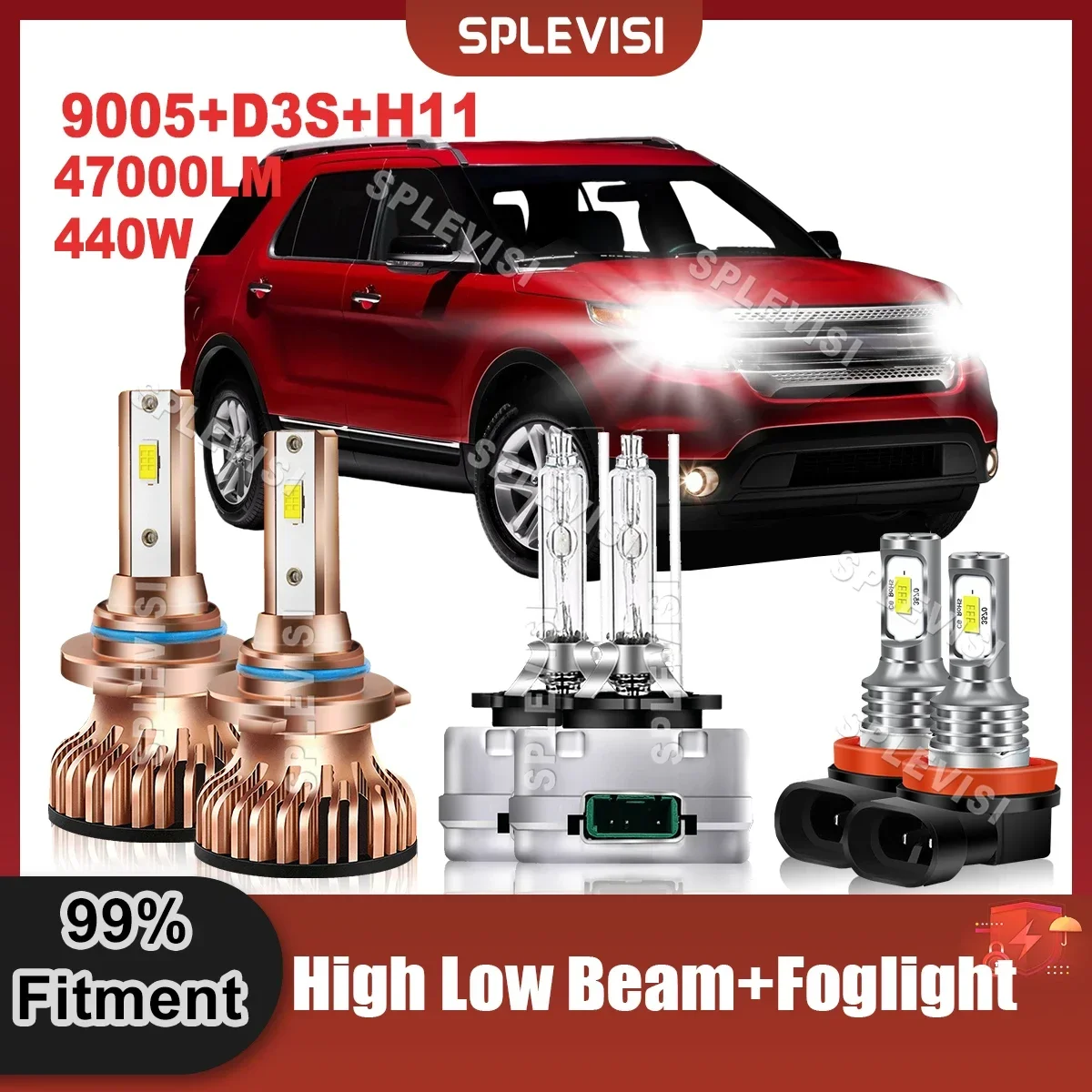 

6000K White Automobile LED Headlights 9005 High D3S Xenon Low Beam H11 Foglight Combo For Ford Explorer 2011 2012 2013 2014 2015