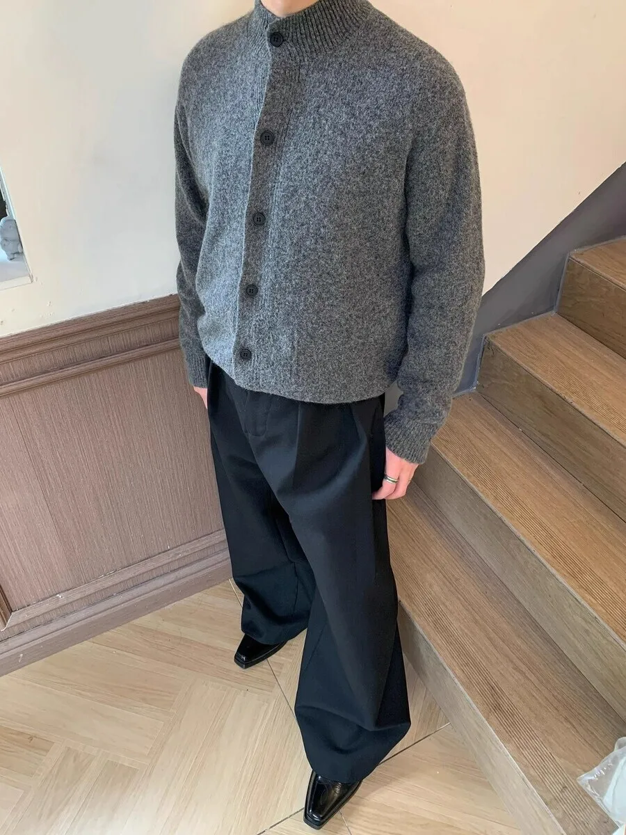 

Ретро американский 2025 свободный универсальный высокий воротник осень-зима открытый кардиган свитер мужской сли трикотажная верхняя одежда модный