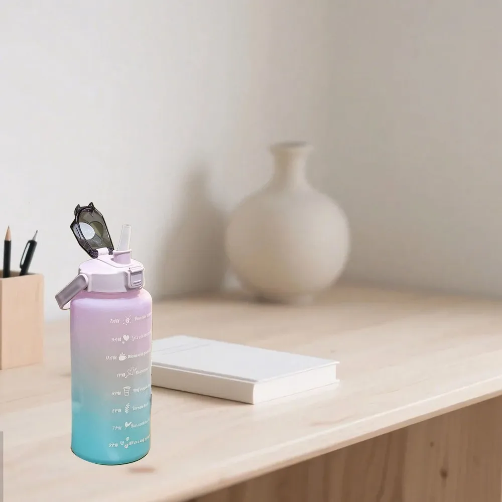 2000ml Tube Cup Gradient Color Outer Shell Matte Frosted Drink Tumbler Food Grade Resin Cylindrical Cup Beverage Container