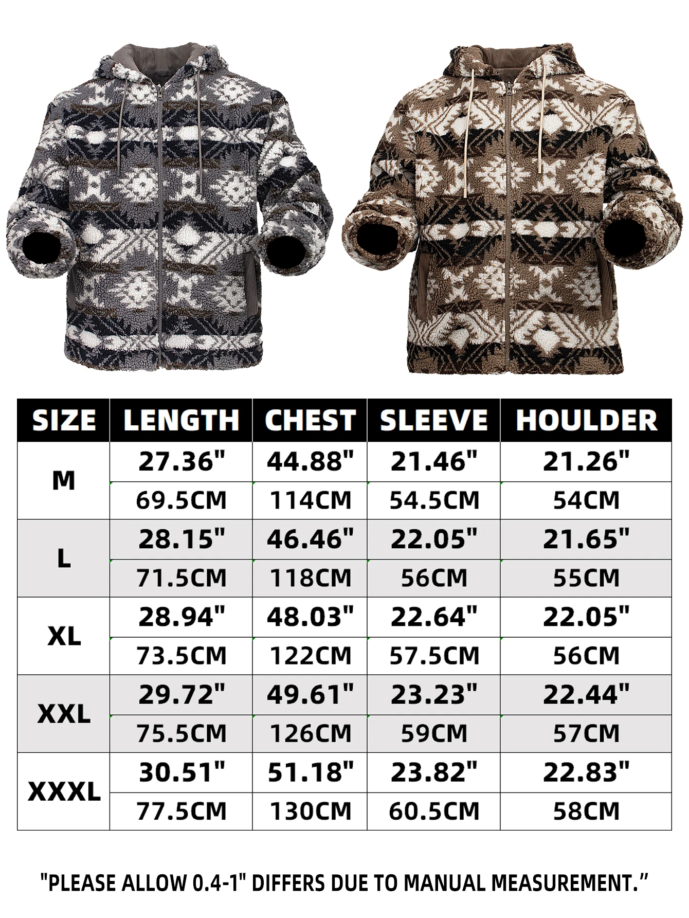 Men's Winter Polar Fleece Jacket Retro Style Fluffy Plush Casual Outwear - Harajuku Print Coats Streetwear