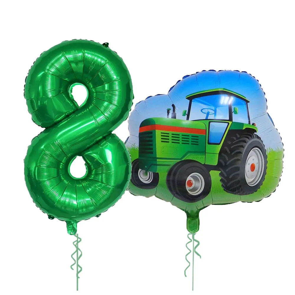 2pcs/set Green Tractor 32inch Number Balloons Kids 1 2 3 4 Years Birthday Party Decoration Balloon Baby Shower Globos