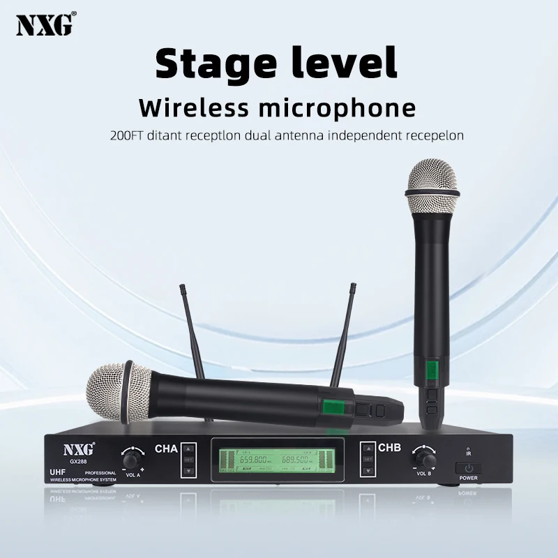 Yamnweo GX288 UHF Dual-Handmikrofon-System, 2 Kanäle, professionelles dynamisches Mikrofon, 160 Fuß stabiler Reichweite, Nierencharakteristik, unabhängige Lautstärkeregelung, symmetrischer XLR-Ausgang