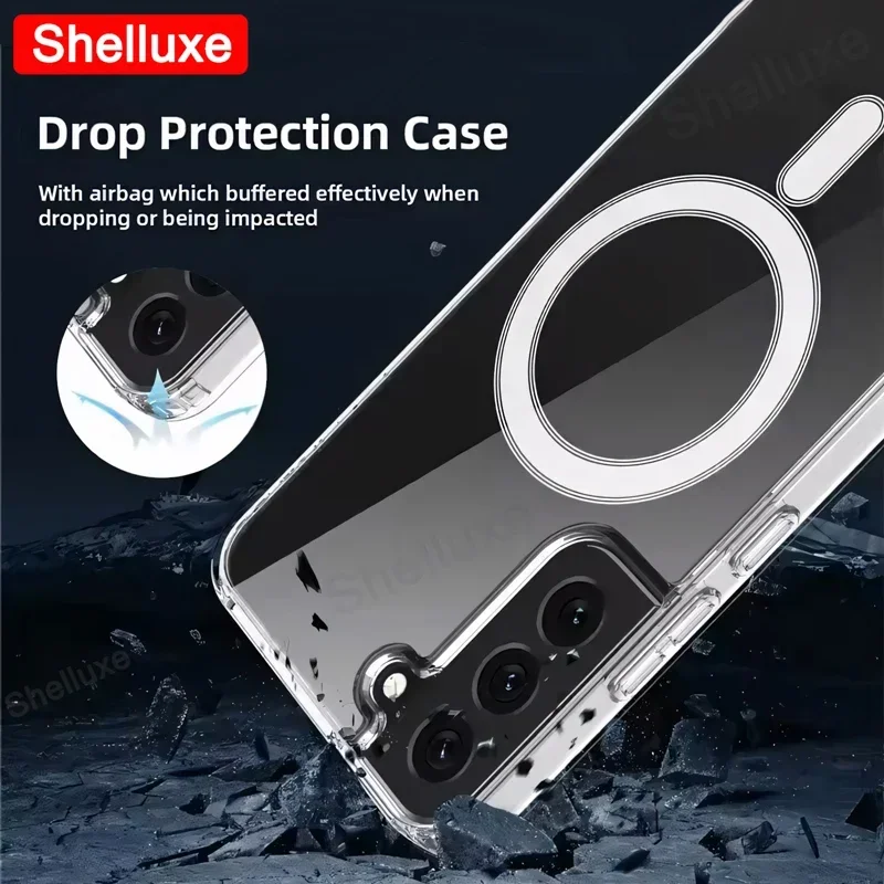 For Magsafe Magnetic Case Shelluxe For Samsung Galaxy S25 S24 S23 Ultra S22 Plus S25+ Wireless Charging Shockproof Clear Cover