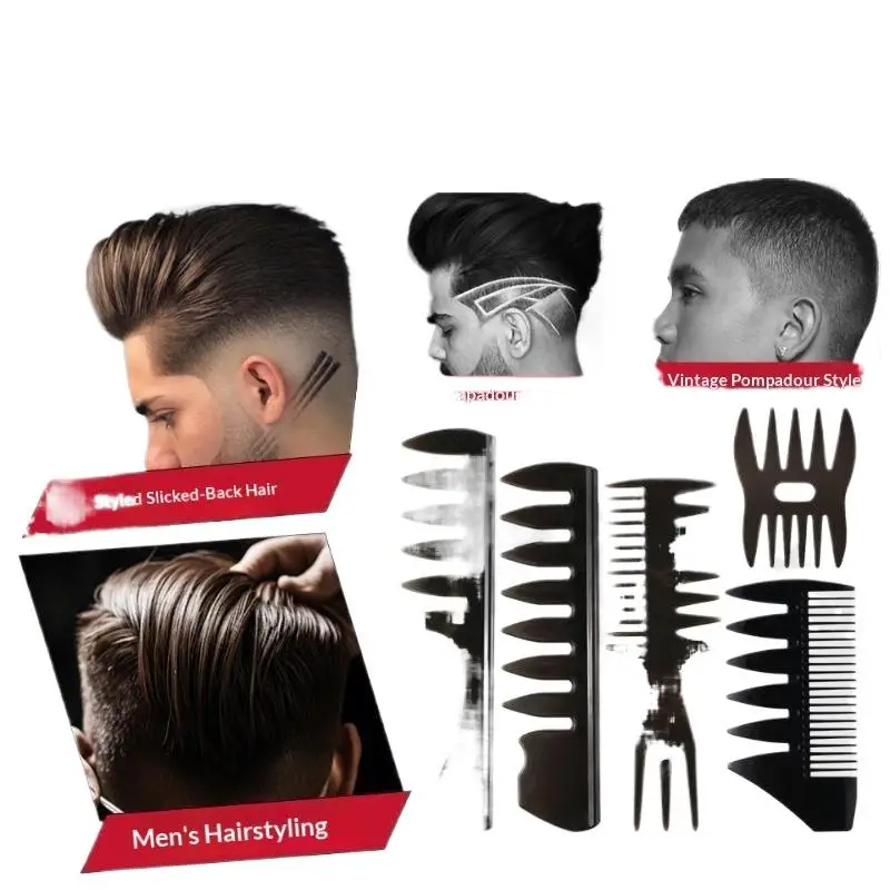 Styling Comb Set For Men Hair Styling - Wide Tooth Comb, Hair Pick, Texture Comb, Slicked-back & Undercut, Anti Static