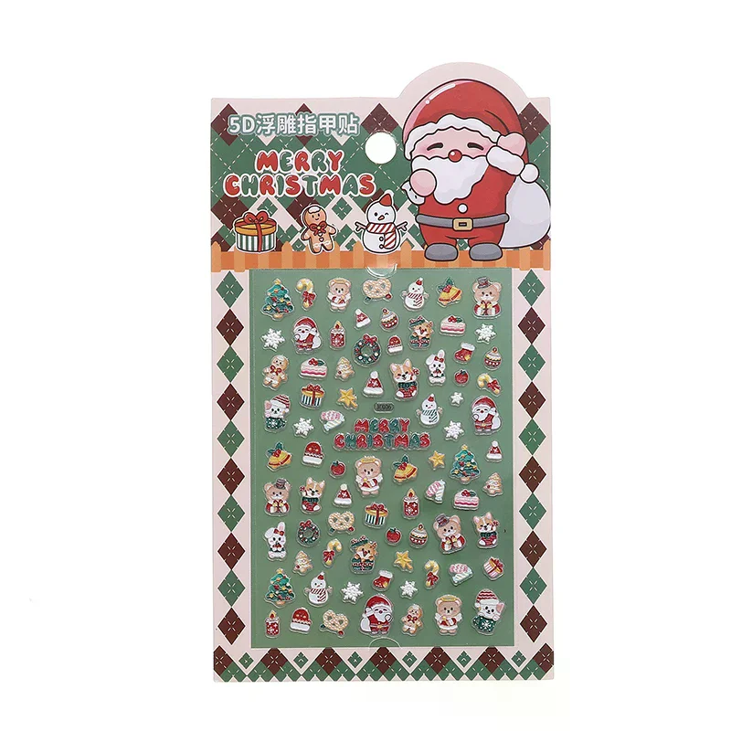 الوردي مضيئة عيد الميلاد مسمار ملصق الرنة سانتا كلوز الدب ندفة الثلج الشتاء DIY مسمار الفن ملصق عيد الميلاد مانيكير الديكور #5