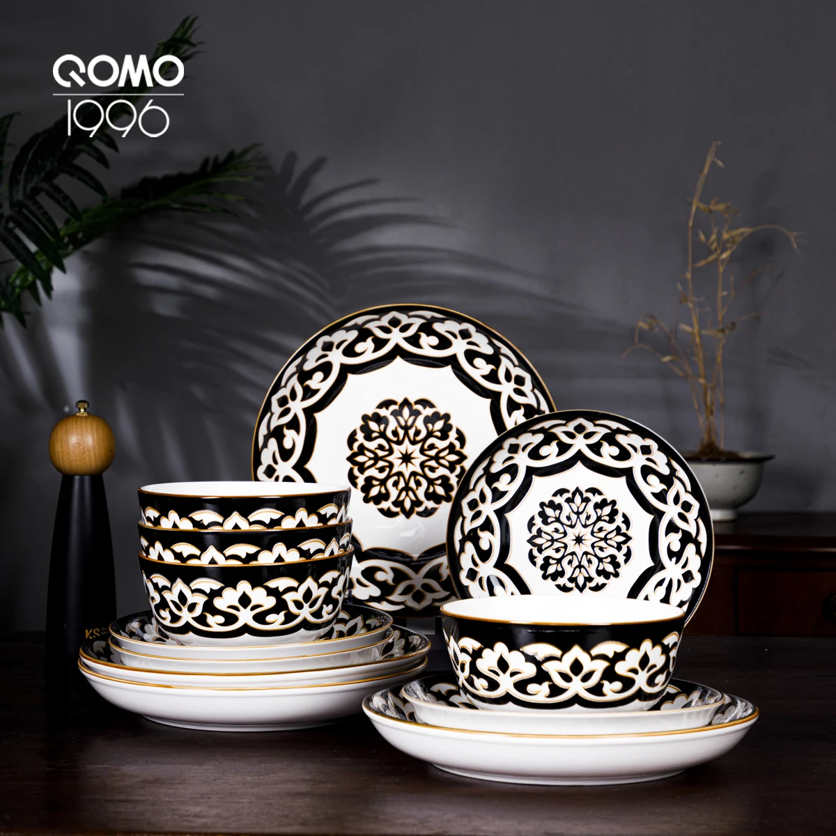 QOMO Collection 12Piece Dinnerware Set Kitchen and Dining, Service for 4, Floral Design, Multicolor