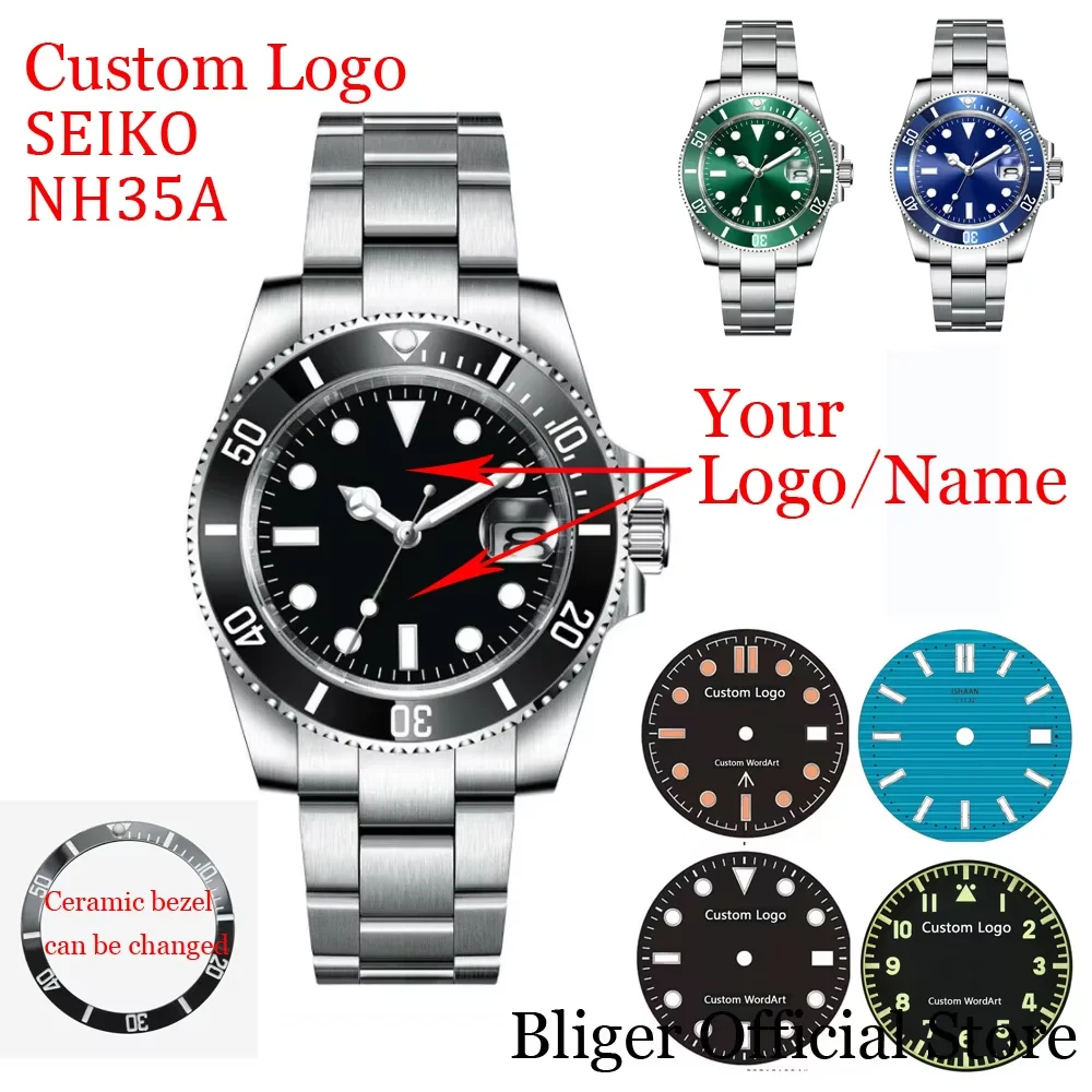 Custom Black NH35A 40mm Mechanical Dive Watch Men 200M Waterproof Sapphire Glass Stainless Steel Bracelet