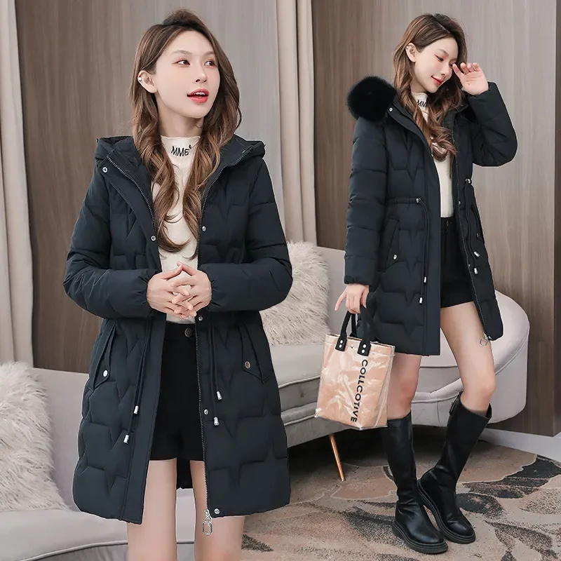 2026 Coreano Inverno Parka Cappotto Femminile Allentato Grande Collo di Pelliccia Con Cappuccio Caldo di Spessore Parka Donne di Cotone Imbottito Cappotto