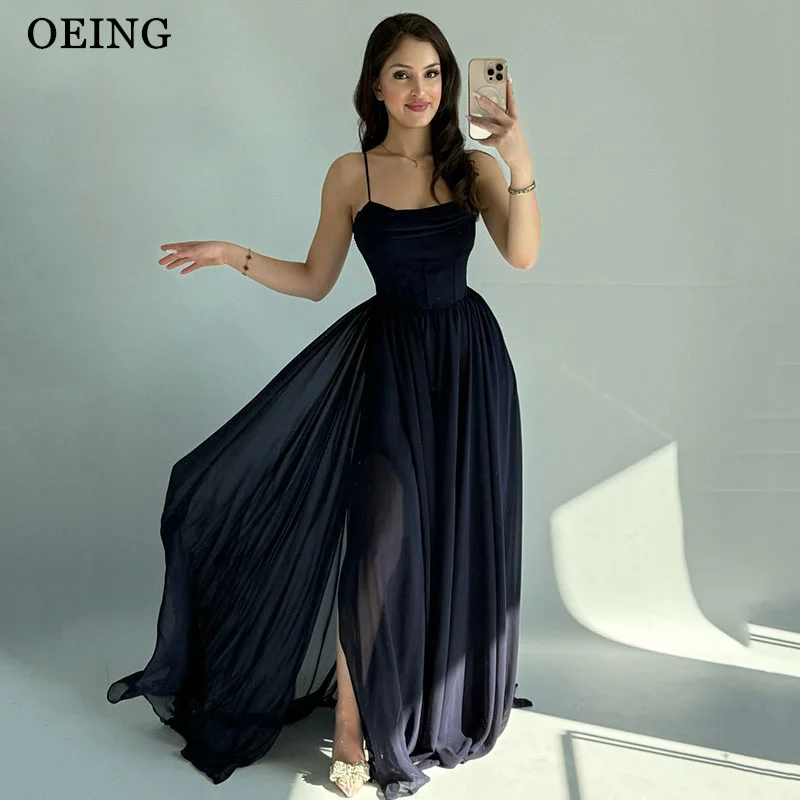 

OEING Modern A-Line Chiffon Prom Dresses Square Collar Floor-Length Side Slit Party Gowns فساتين سهرة Customized