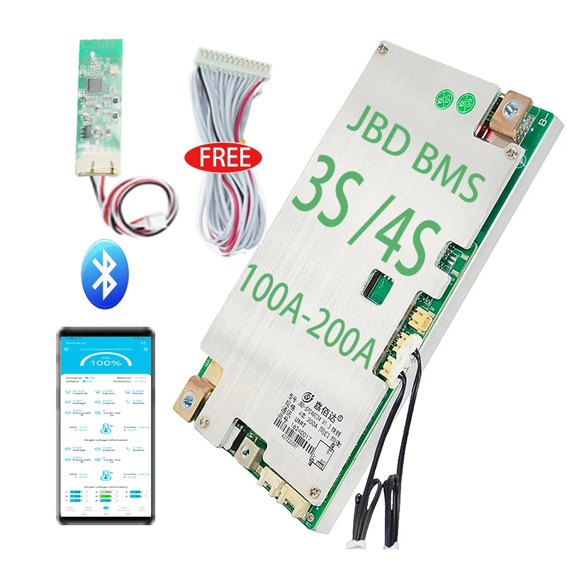 3S 4S lifepo4 Li-ion 12V 100A 120A 150A 200A Smart BMS With Balance NTC BT UART  BMS for Battery Pack