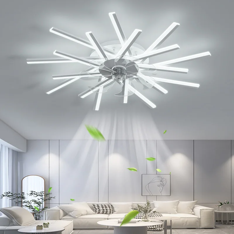 

New 110V 220V Nordic Ceiling Fan Living Room Led Invisible Fan Lamp Ceiling Bedroom Fan Remote Control Reversible Blades Fans