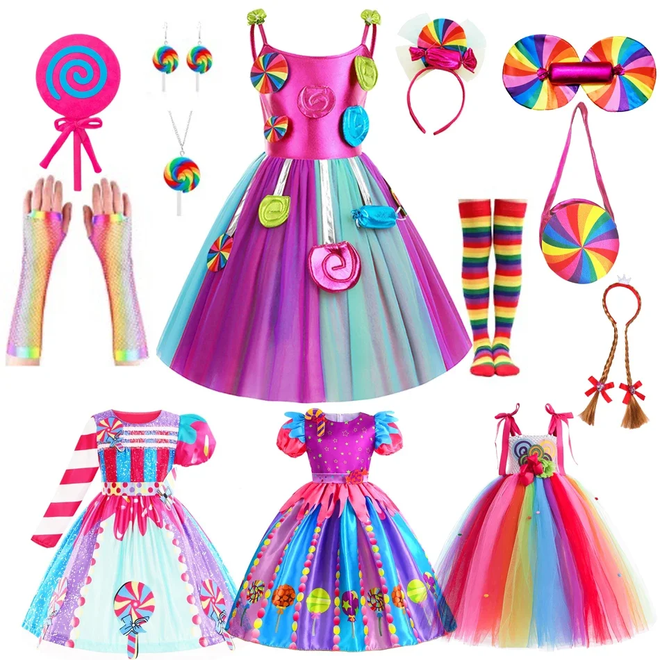 Disfraz de Lollipop para niña, traje de princesa de Halloween, juego de rol de caramelo, vestido de carnaval, Purim, Vestidos de fiesta, lindos