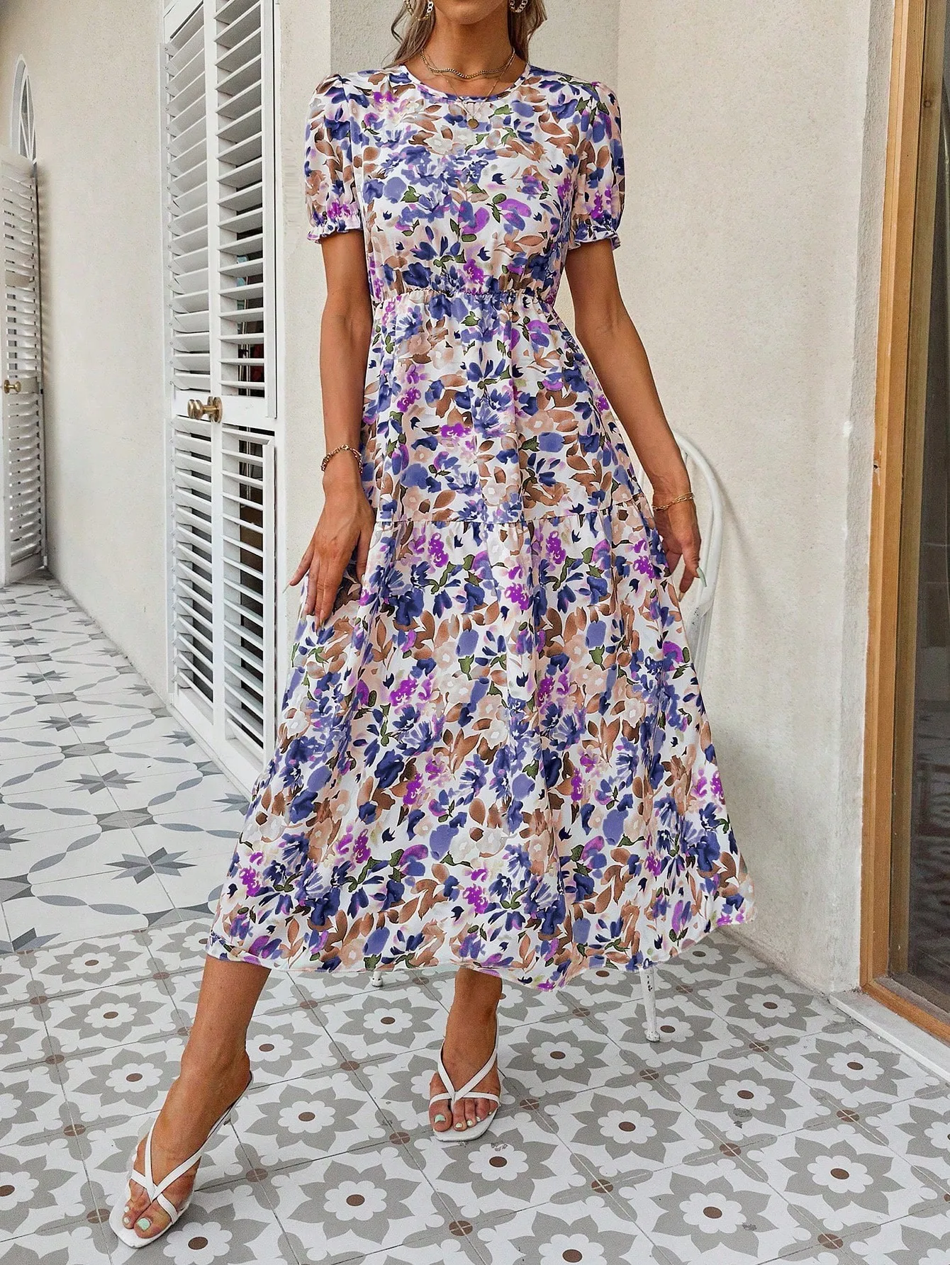 Sundress Midi Floral - Women's 100% Polyester Floral Print Sundress