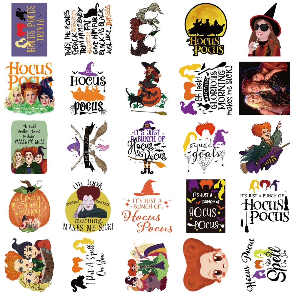 Disney-pegatinas de película clásica Hocus Pocus para niños, calcomanía de dibujos animados de bruja de Halloween, juguete para niños, bricolaje, portátil, guitarra, coche, 10/30/50/100 piezas