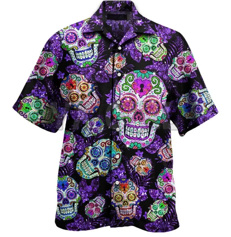 Sugar Skull Pattern 3D All Over Printed Hawaiian Shirt Men's For Women's Harajuku Casual Shirt Unisex