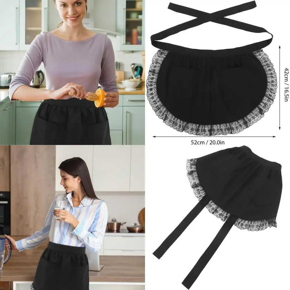 

Classic Lace-Trimd Pocketed Apron in Black for Kitchen, Baking, Crafting, Gardening, and Cosplay