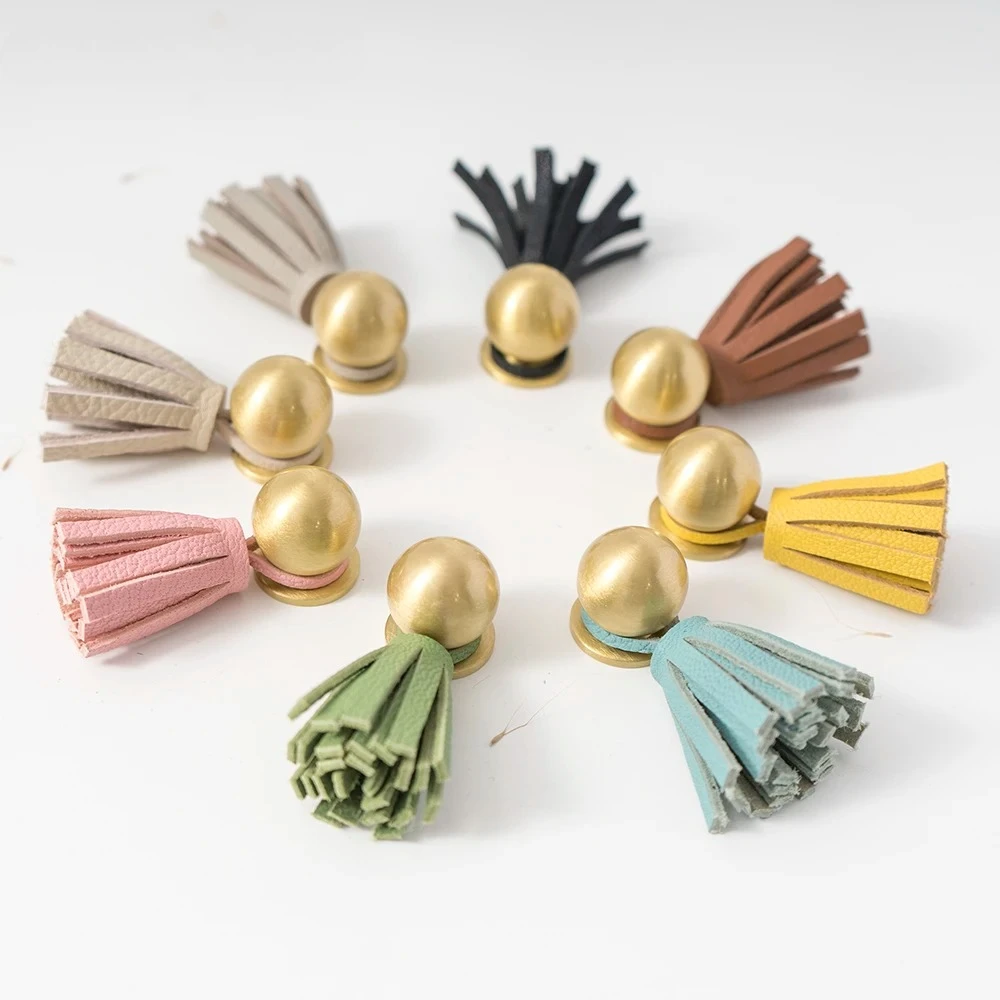 Cute Leather Tassel Knob for Kids Room Pink Cabinet Knobs Wardrobe Dresser Drawer Knobs Kitchen Cupboard  Single Hole