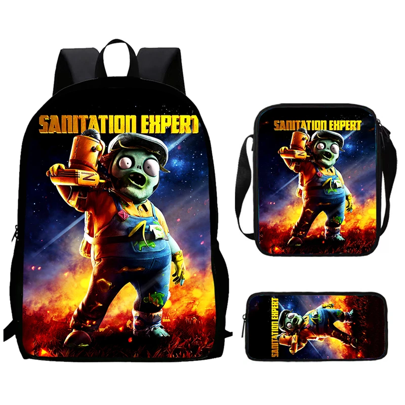 Cartoon Zom-bies School Backpack With Shoulder Bags Pencil Bags For Kindergarten,Light Weight Child Bookbags For Boy Girl