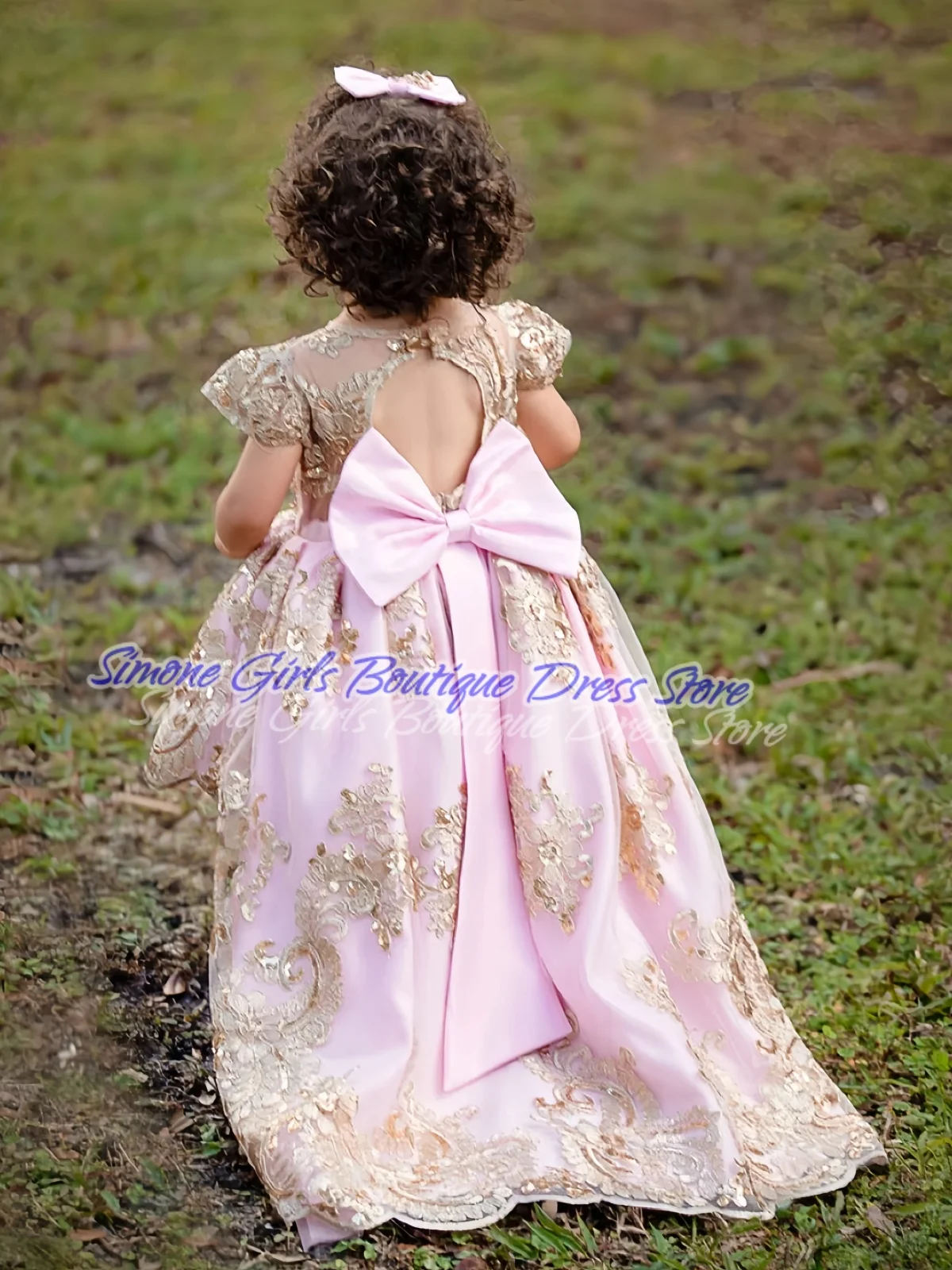 Embroidery Backless Asymmetrical Trailing skirts Round neck and short sleeves Flower Girl Dress for Wedding Ceremonies Parties