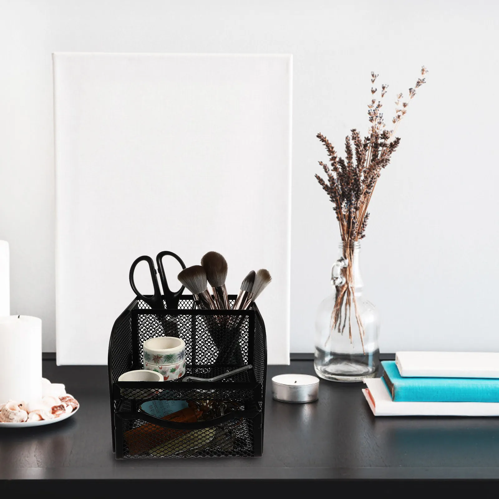 

Multi Compartment Metal Desk Organizer Sturdy Iron Construction for Pens Pencils Stationery Cosmetics Jewelry Cables Office