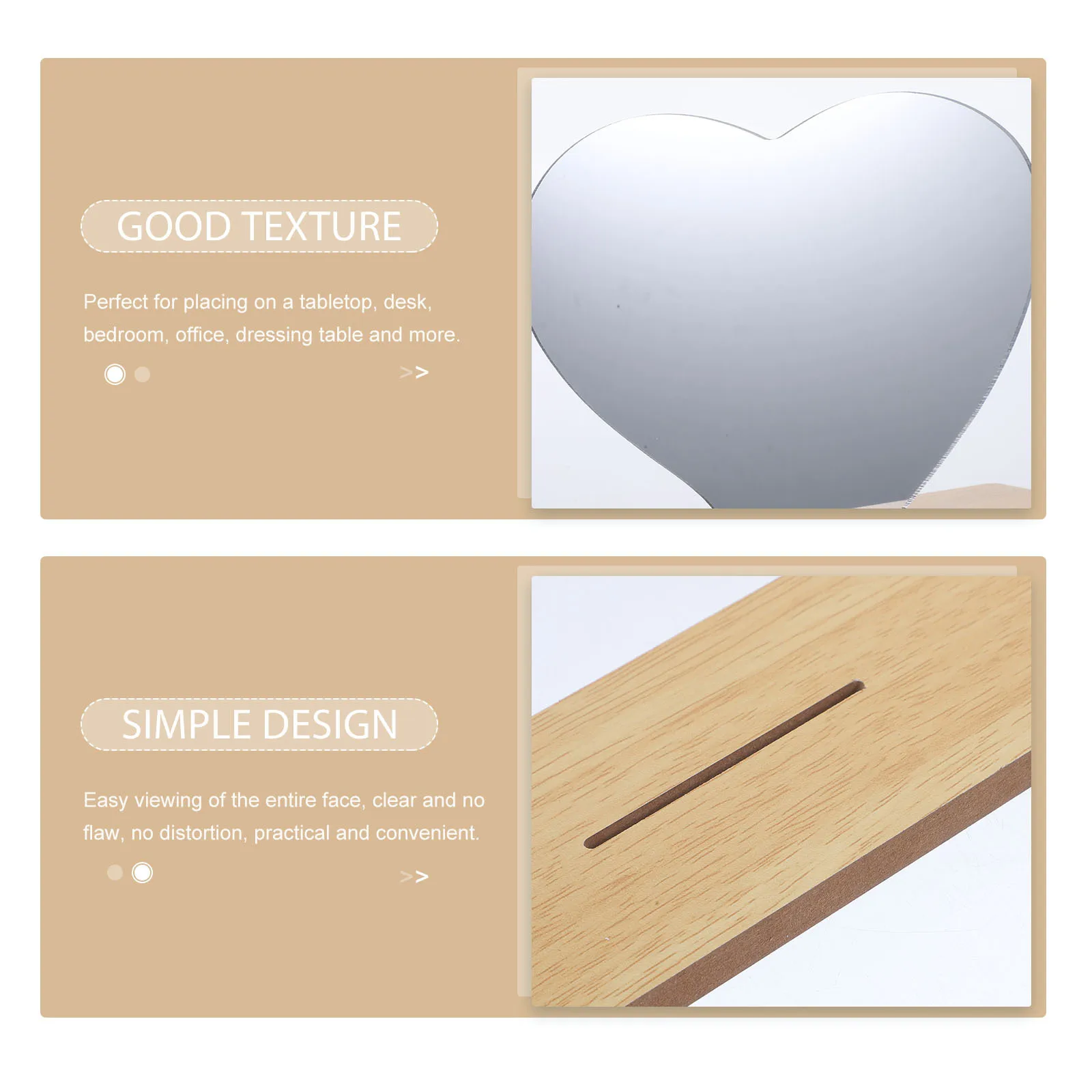 

Desktop Heart Shaped Acrylic Makeup Mirror Wooden Base Durable Irregular Vanity Mirror for Home Tabletop