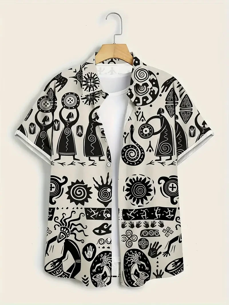 

African Ethnic Pattern Hawaiian Shirts For Men Retro Tribe 3D Printed Blouse 2025 New Fashion Casual Aloha Shirts Unisex Tops