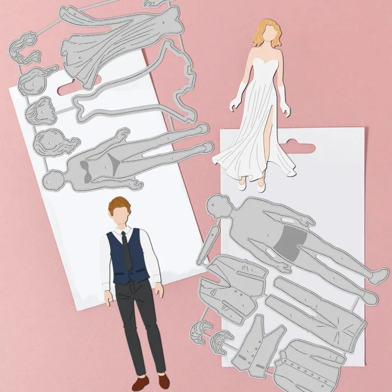 3pcs Wedding Dress Up Cut Dies Married Couple Cutting Dies Metal Embossing Stencil for Card Making Decorative Scrapbooking