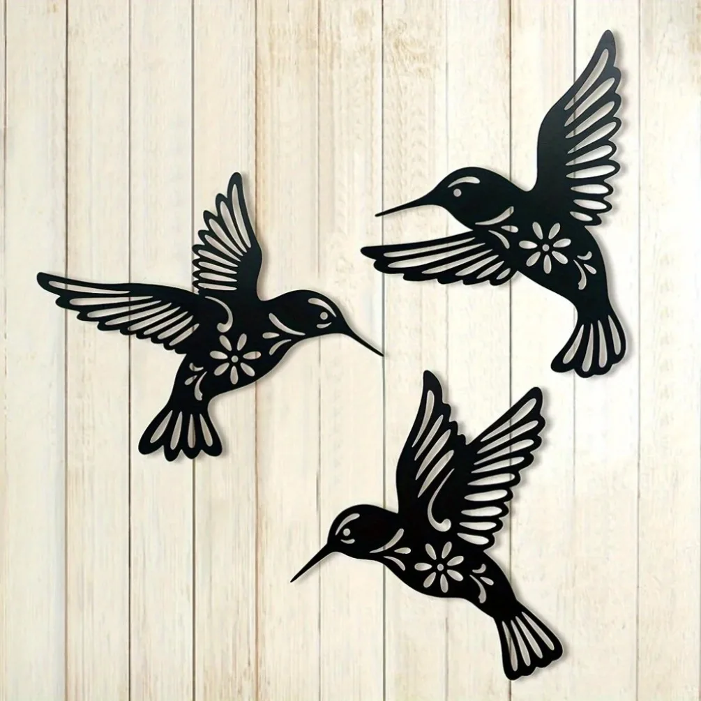 Hummingbird Metal Wall Art Iron Black Cut Out Sculpture Home Office Hanging Mural Avian Decor Gift