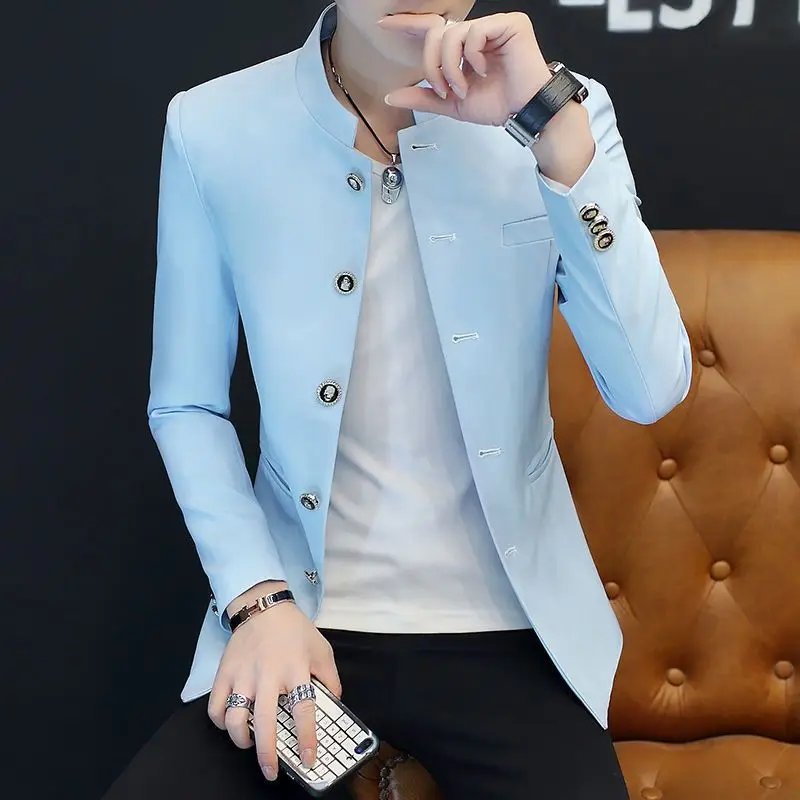 

Blue Male Blazer Clothing Simple Menswear Vintage New Coat in Fashion 2025 Models Handsome Single Breasted Men's Suit Jackets