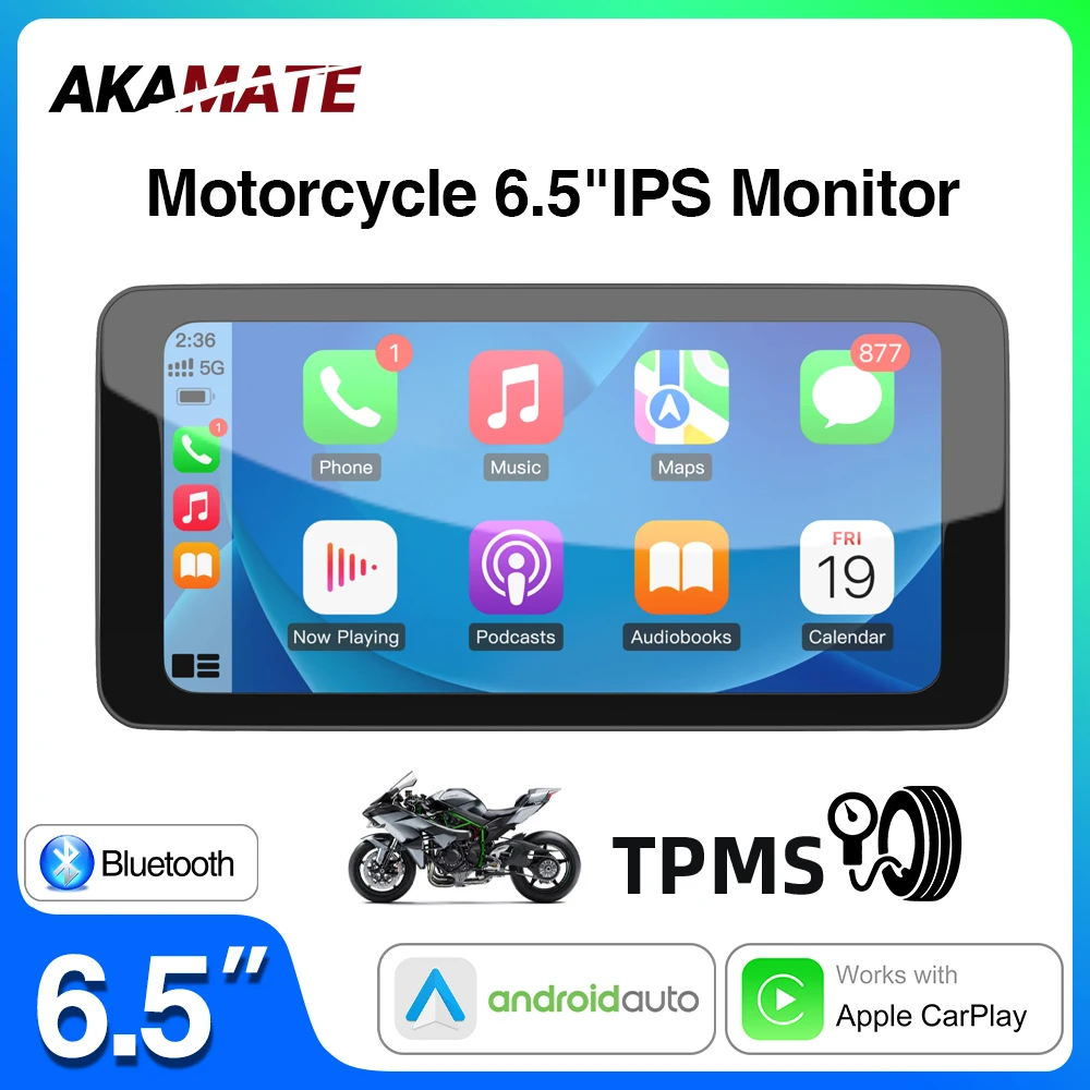 

6.5inch CarPlay Motorcycle Screen Wireless Android Auto GPS Navigation Monitor Waterproof IPS Bluetooth Portable Moto Display
