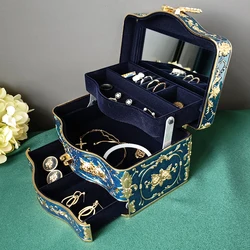 Luxury Europe Jewelry Organizer with Built-in Mirror, Ring, Necklace, Bracelet, Storage Case for Home, Room Decor, 2 or 3 Layers