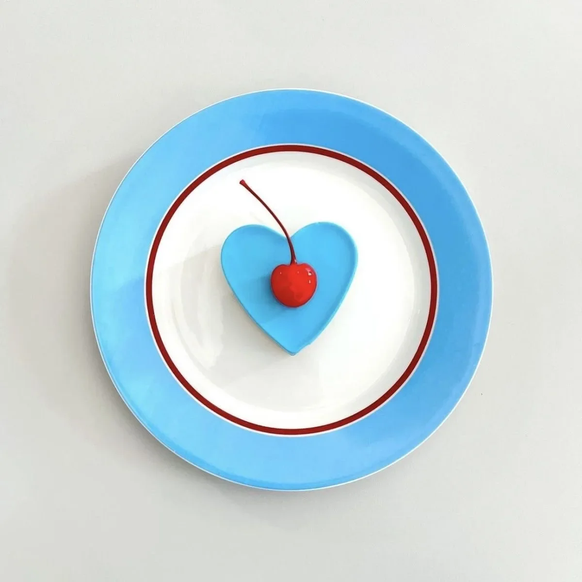 Simple Bright Blue Red Line Dining Plate French Dish Plate Dinner Plate Household Take Pictures of Beautiful Plates Salad Bowl