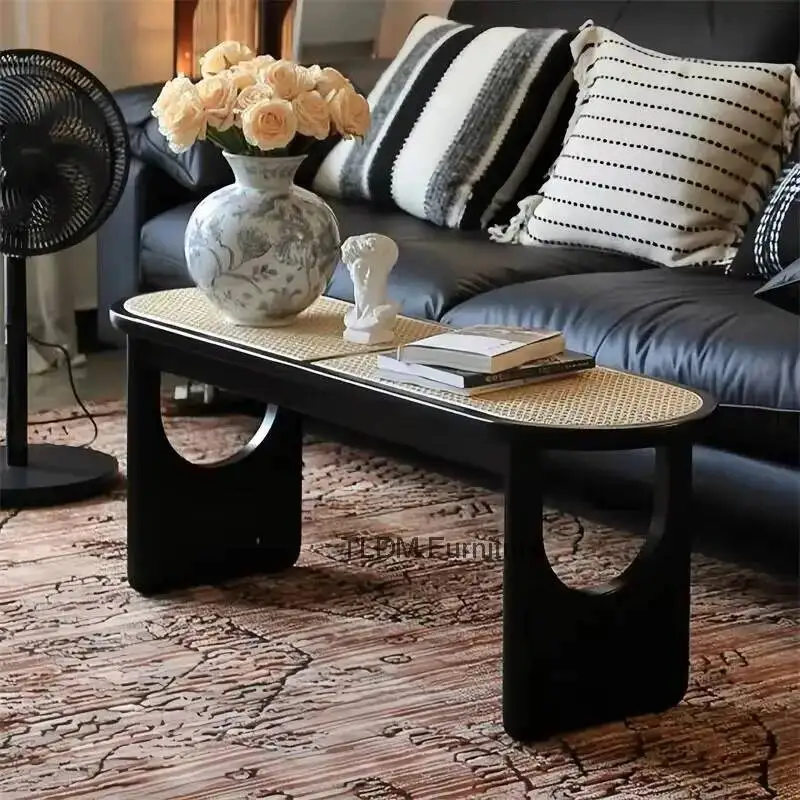 Hallway Nordic Solid Dining Wood Bench Table Japanese Style Rattan Stool Bench Home Shoe Changing Stool Living Room Sofa Ottoman